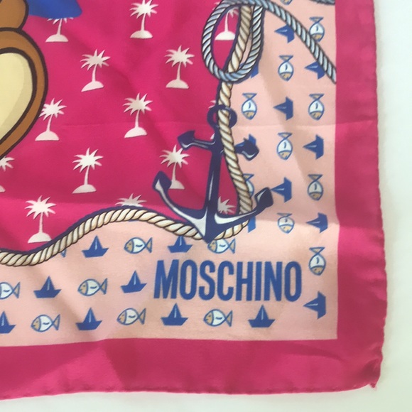 Moschino Silk Scarf Sailor Teddy Bear Pink NWT - Picture 3 of 11